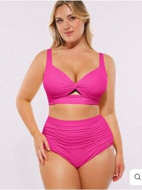 Shapellx NWT Plus Size Twist Front High-Waist Bikini Set in Hot Pink